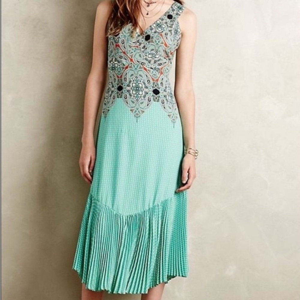 Anthropologie Green and Black Midi Dress